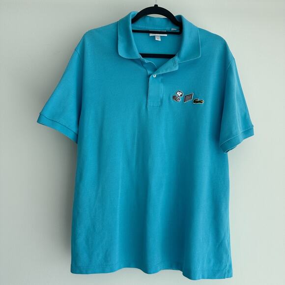 Lacoste X Peanuts Polo Shirt Men XL 7 Blue Short Sleeve Preppy Snoopy Tennis - Picture 1 of 12
